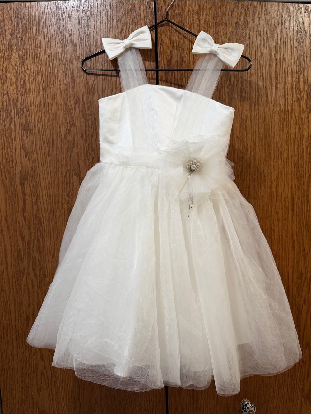 Ivory Tulle Flower Girl Dress with Bow Straps